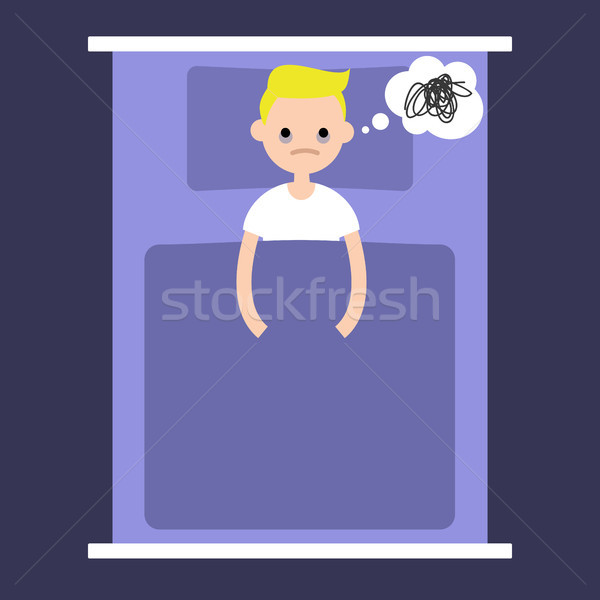 Insomnia conceptual illustration. young blonde boy lying in the  Stock photo © nadia_snopek