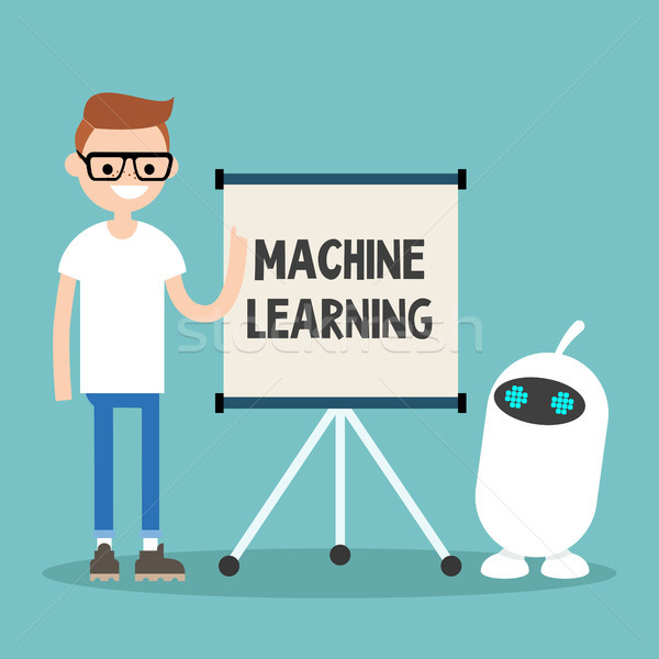 Machine learning conceptual illustration. Young character teachi Stock photo © nadia_snopek