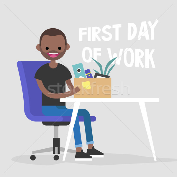 Zdjęcia stock: Pierwszy · dzień · pracy · młodych · czarny · charakter