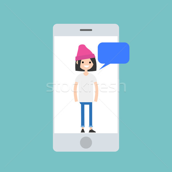 Mobile concept. Young millennial girl chatting on the smart phon Stock photo © nadia_snopek