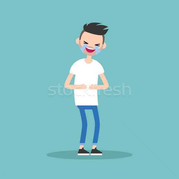 Stock photo: laughing out loud bearded man / flat vector editable illustratio