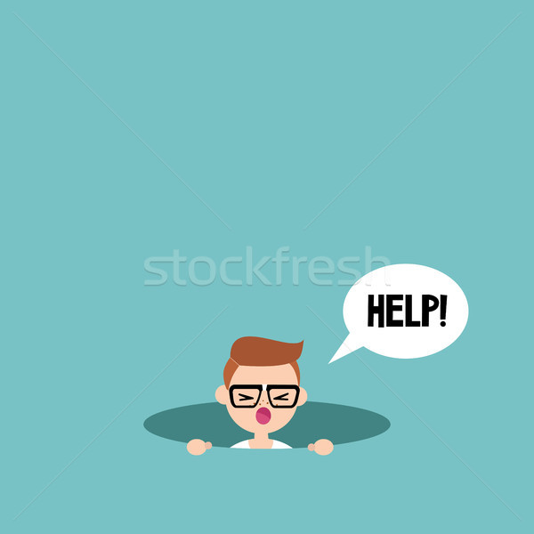 Young nerd calling for help in the pit / editable flat vector il Stock photo © nadia_snopek