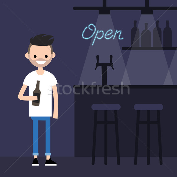 Young character drinking beer in a bar / flat editable vector il Stock photo © nadia_snopek