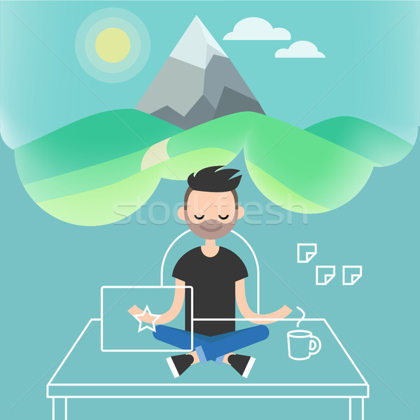 Dealing with stress. Young character meditating in lotus pose wi Stock photo © nadia_snopek