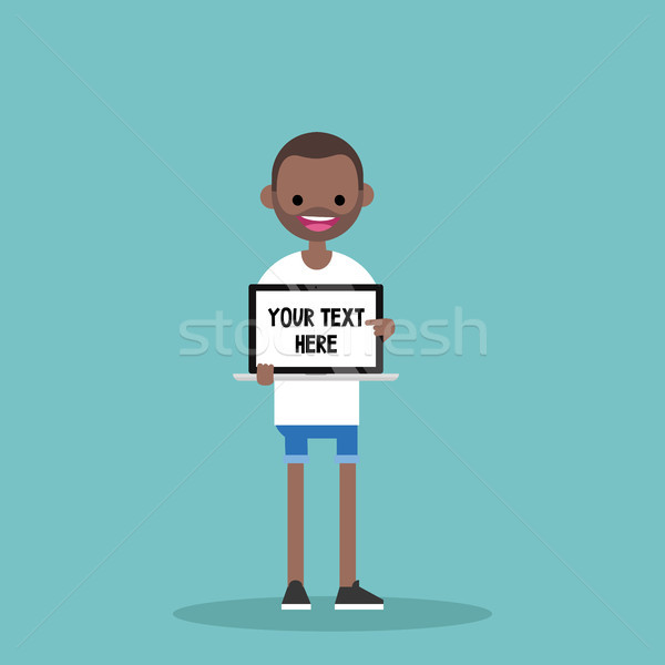 Your text here. Young character holding a laptop / flat editable Stock photo © nadia_snopek