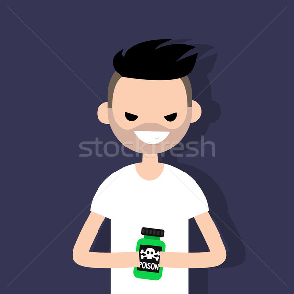 Young angry character holding a bottle with a poison sign / flat Stock photo © nadia_snopek