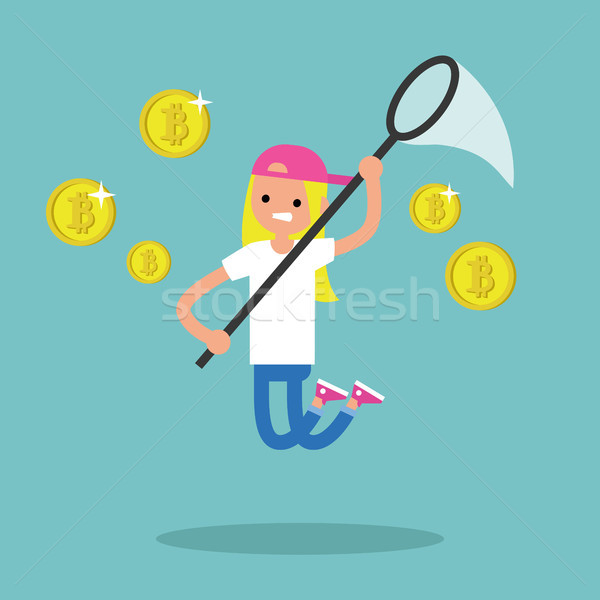 Young female character mining bitcoins. Conceptual illustration, Stock photo © nadia_snopek