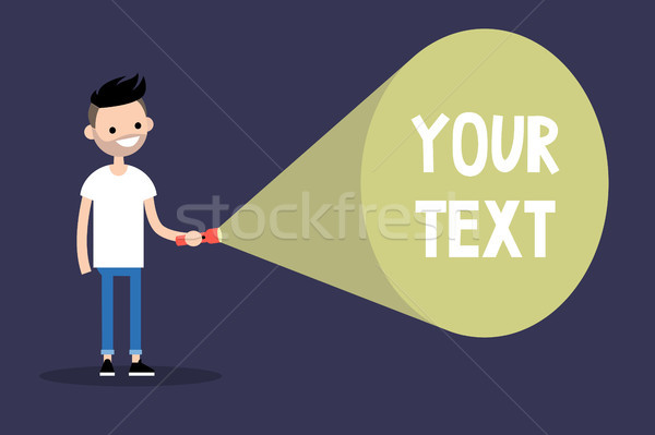 Young bearded man holding a flashlight. Your text here / Flat ed Stock photo © nadia_snopek