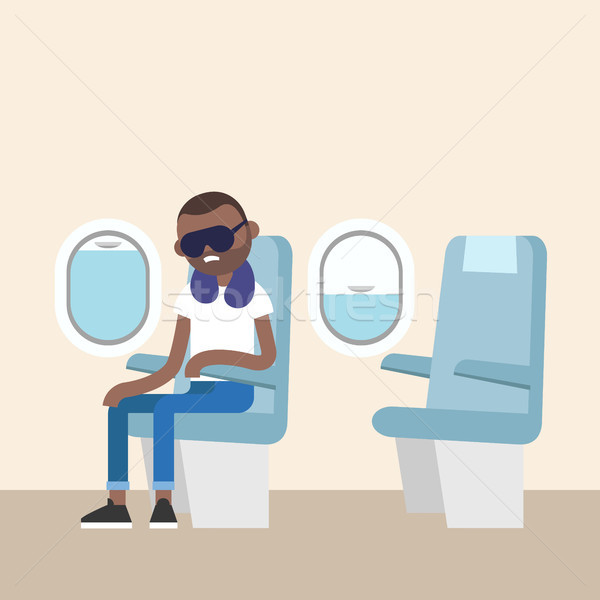 Foto stock: Barbudo · homem · negro · adormecido · avião