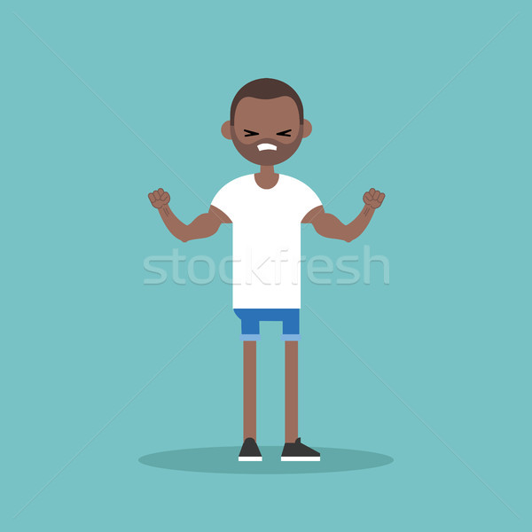 Young black guy demonstrating his strength / editable flat vecto Stock photo © nadia_snopek