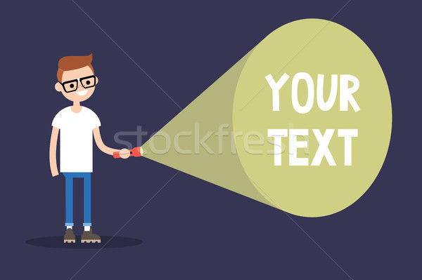 Young nerd holding a flashlight. Your text here / Flat editable  Stock photo © nadia_snopek