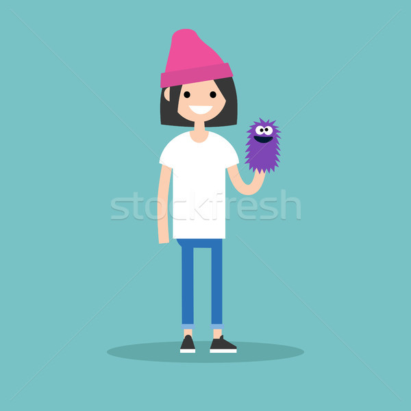 Young female character playing with a hand puppet / flat editabl Stock photo © nadia_snopek