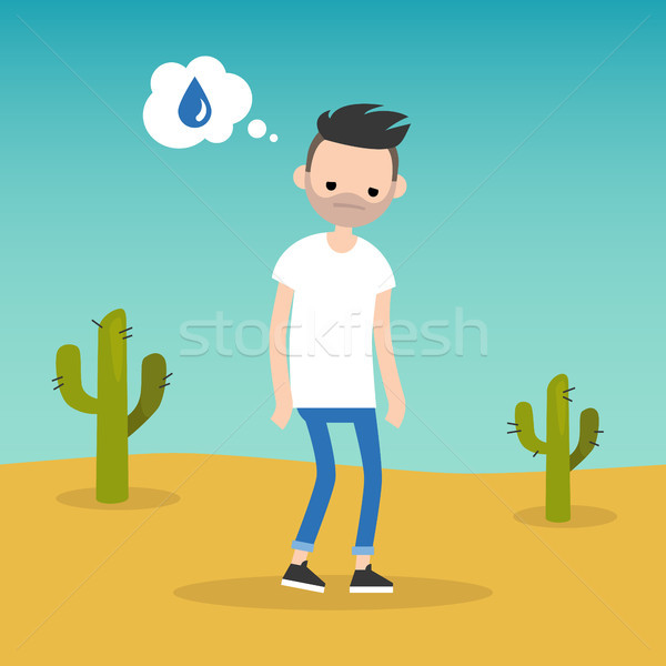 Thirsty bearded man dreaming about water / flat editable vector  Stock photo © nadia_snopek