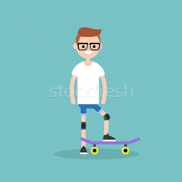 Young beginner skater wearing kneecaps / Flat editable vector il Stock photo © nadia_snopek