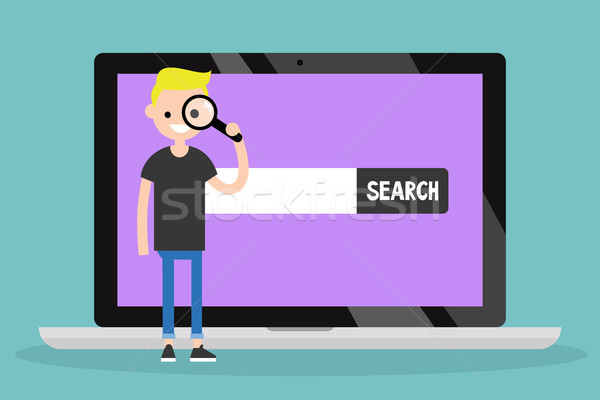 Stock photo: Search conceptual illustration. Young blond boy looking through 