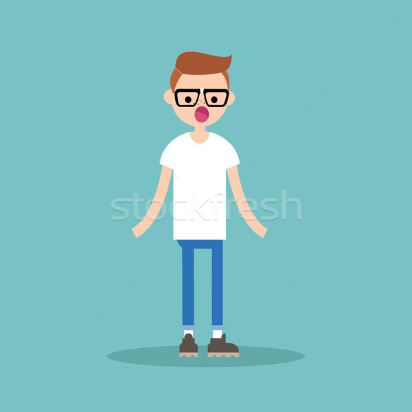 Surprised young nerd standing with open mouth / flat editable ve Stock photo © nadia_snopek