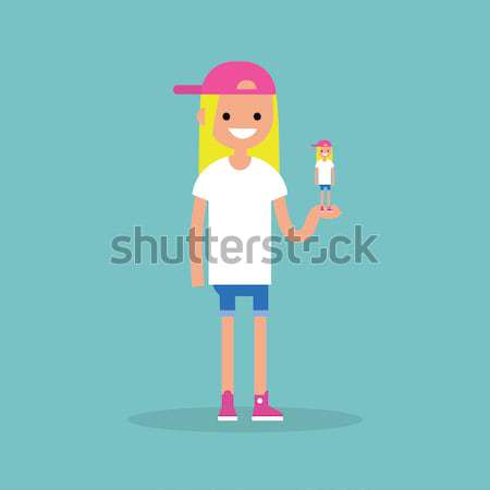 Young female character holding a toy gun with a bang flag / flat Stock photo © nadia_snopek