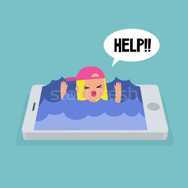 Mobile addiction concept. young blond girl drowning in the water Stock photo © nadia_snopek