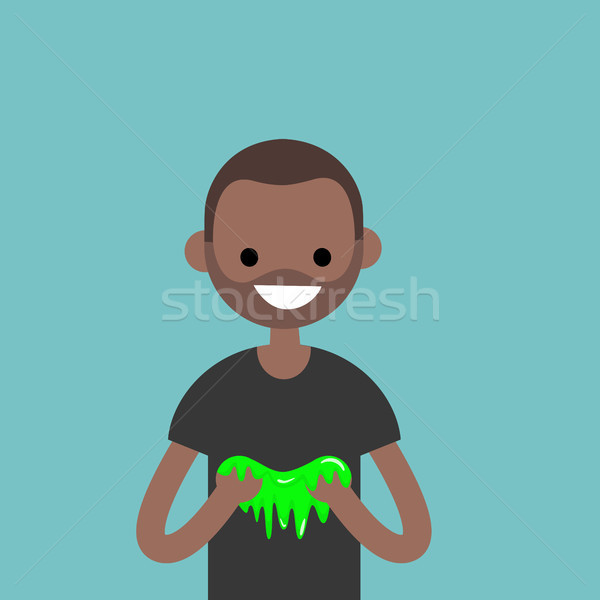 Stock photo: Young black character playing with a slime / flat editable vecto