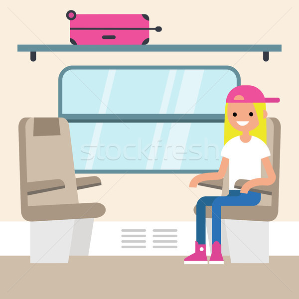Young passenger sitting in the train compartment / editable flat Stock photo © nadia_snopek