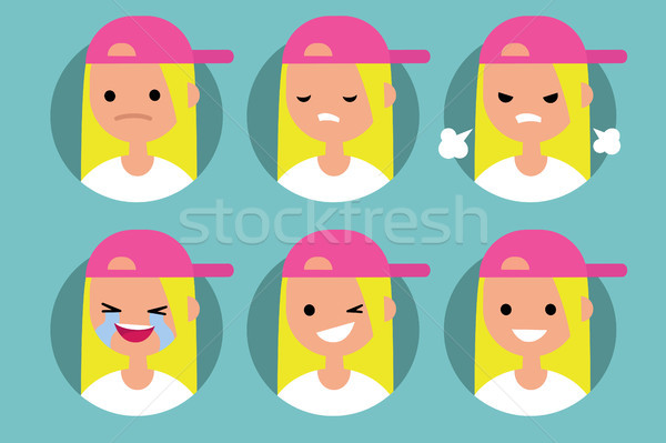 Young blonde girl wearing pink cap profile pics / Set of flat ve Stock photo © nadia_snopek