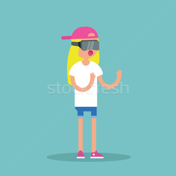 Young blond teenage girl wearing virtual reality glasses / flat  Stock photo © nadia_snopek