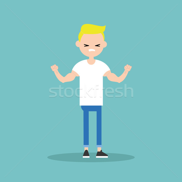 Young funny blond boy demonstrating his strength / editable flat Stock photo © nadia_snopek