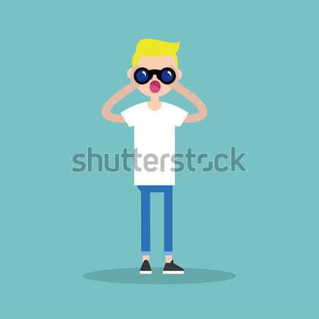 Sick shivering young nerd with green face vector cartoon illustr Stock photo © nadia_snopek