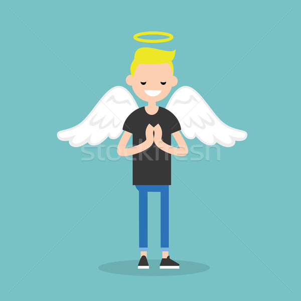 Young character wearing angel costume: nimbus and wings / flat e Stock photo © nadia_snopek