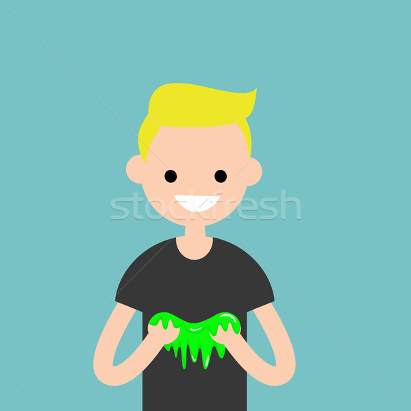 Young character playing with a slime / flat editable vector illu Stock photo © nadia_snopek