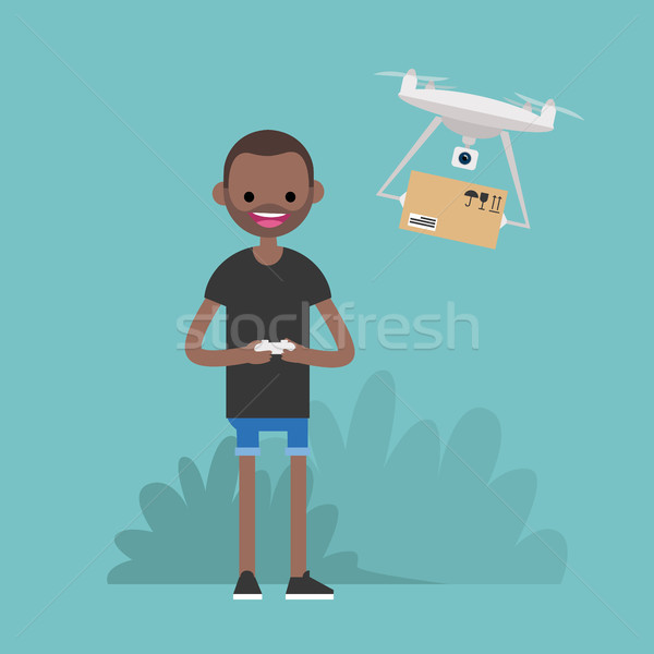 Drone delivery service. Young character controlling a drone with Stock photo © nadia_snopek