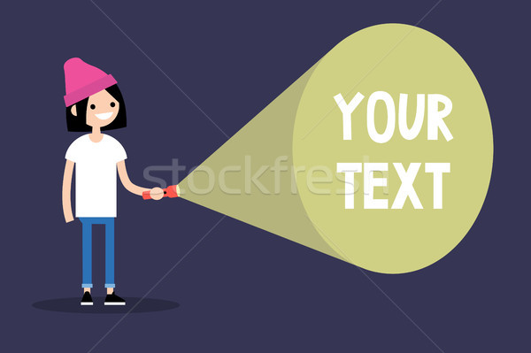 Young curious brunette girl holding a flashlight. Your text here Stock photo © nadia_snopek