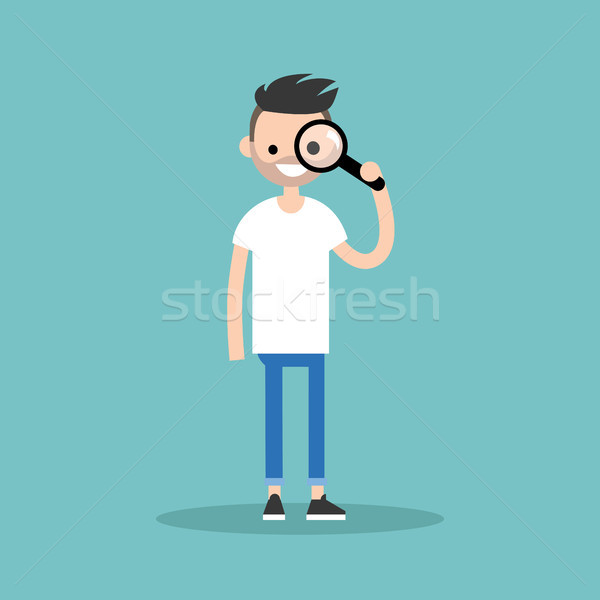 Young bearded man looking through the magnifying glass / flat ed Stock photo © nadia_snopek