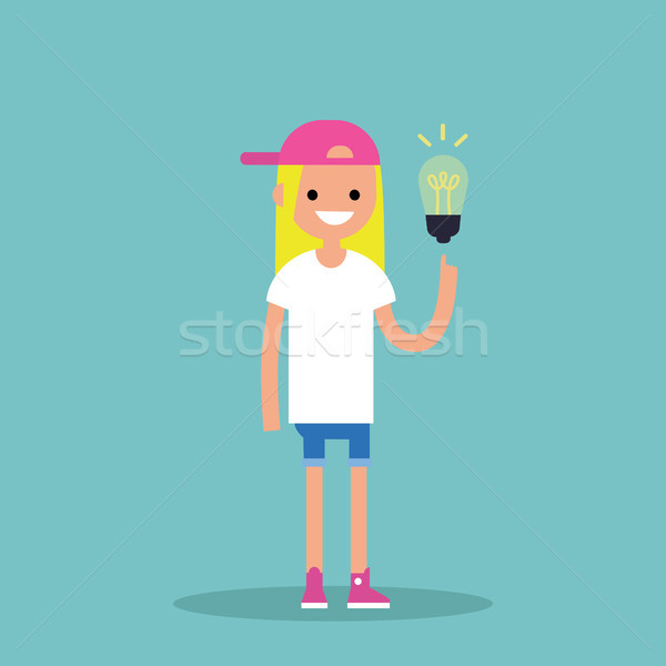 Idea Concept. Aha moment. Young smiling blonde girl is pointing  Stock photo © nadia_snopek