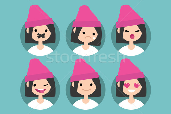 Millennial girl profile pics / Set of flat vector portraits. tap Stock photo © nadia_snopek