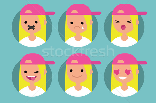 Millennial blonde girl profile pics / Set of flat vector portrai Stock photo © nadia_snopek