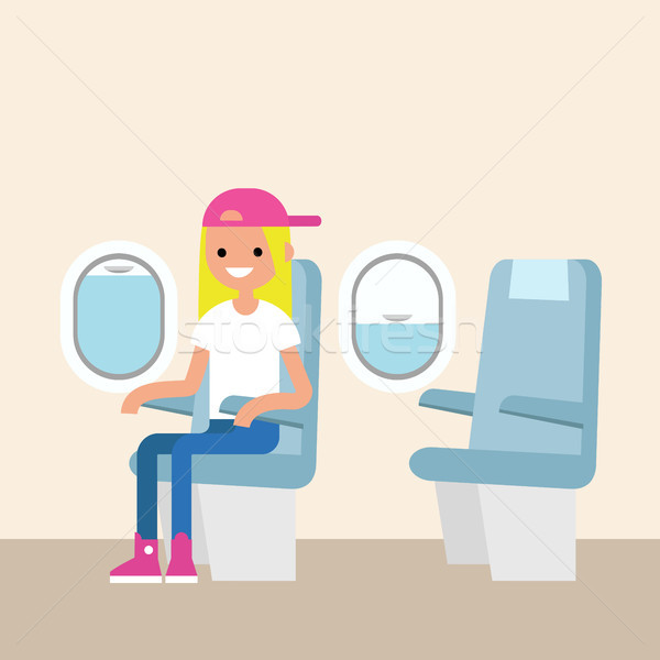 Cute teenage girl sitting on the plane / editable flat vector il Stock photo © nadia_snopek
