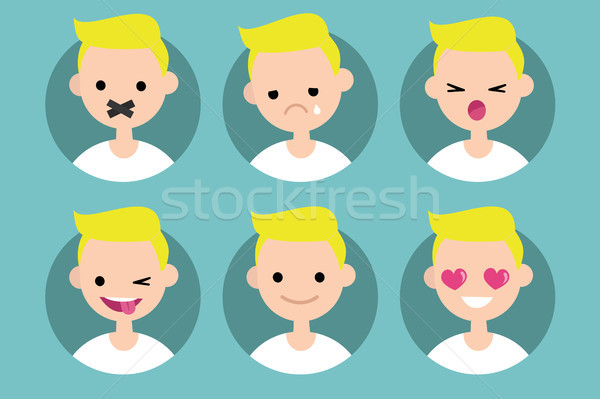 Jonge blond jongen profiel ingesteld vector Stockfoto © nadia_snopek
