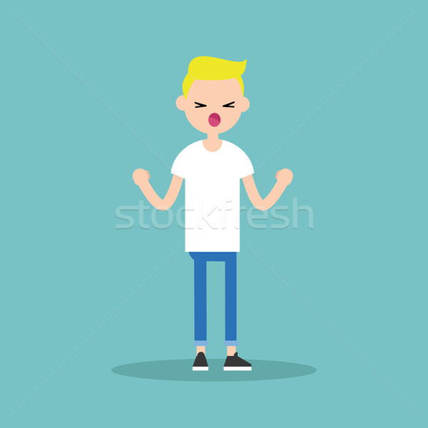 Stock photo: Young yelling furious boy with clenched fists  / flat editable v