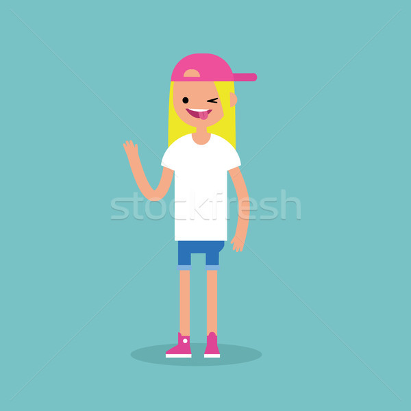 Winking blonde girl sticking out tongue. Emotional cartoon chara Stock photo © nadia_snopek