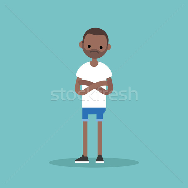 Young sceptical black man crossing arms and tilting head / flat  Stock photo © nadia_snopek
