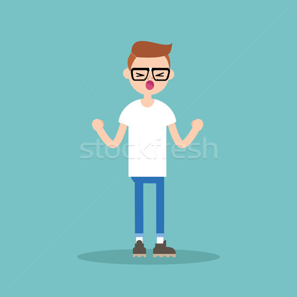 Young yelling furious nerd with clenched fists  / flat editable  Stock photo © nadia_snopek