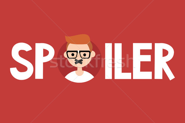 Spoiler alert illustrated sign. Young redhead nerd with taped mo Stock photo © nadia_snopek