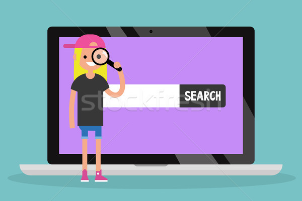 Search conceptual illustration. Young blond girl looking through Stock photo © nadia_snopek