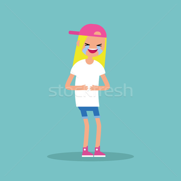 Stock photo: laughing out loud blond girl / flat vector editable illustration