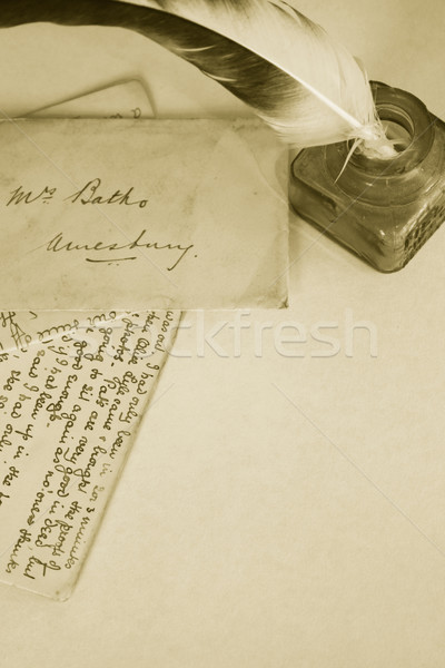 Sepia brieven afbeelding inkt pot hand Stockfoto © naffarts