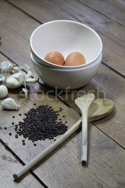 Yemek hazırlama mutfak malzemeler kahverengi yumurta beyaz Stok fotoğraf © naffarts