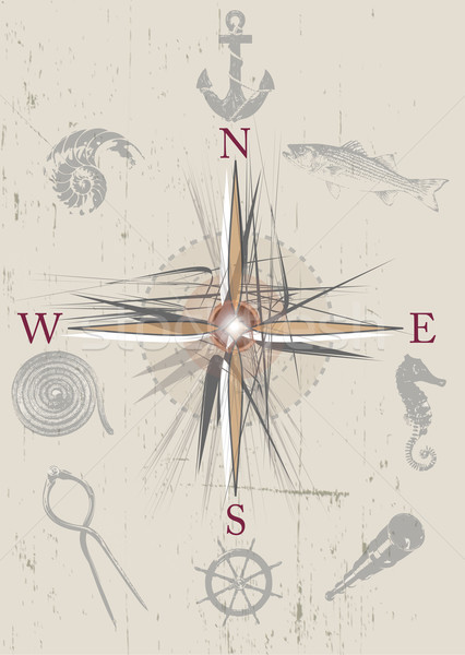 Starych stylu kompas ilustracja morski w stylu retro Zdjęcia stock © naffarts