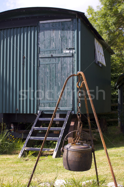 Foto stock: Caldera · metal · colgante · abrir · fuego · espacio · Rusty