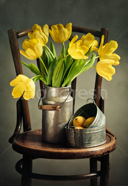 Stilleven Geel tulpen mooie heldere oude Stockfoto © nailiaschwarz